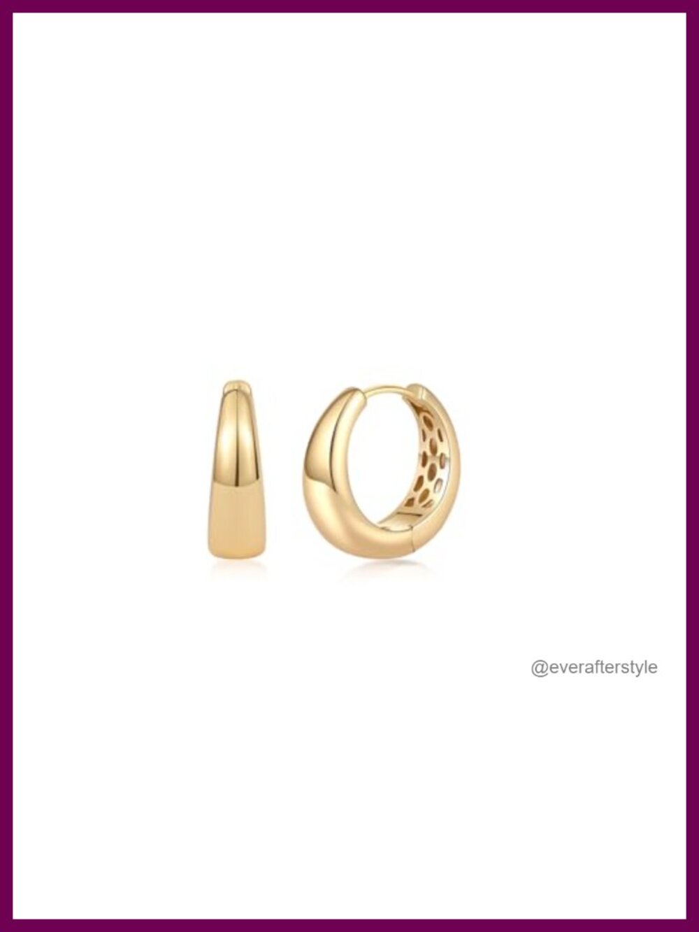 Chunky Teardrop Huggie Hoop Earrings 14K Gold Plated Lightweight Click-Top Hoops